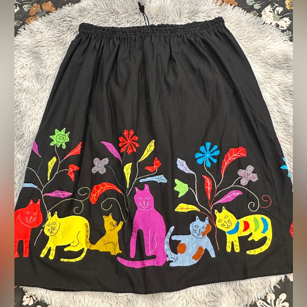 Colorful Vintage Maharari Applique Cat Skirt